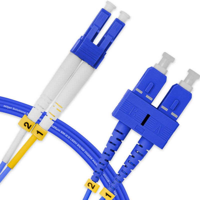 Cordão Óptico 3m, LC/UPC-SC/UPC, SM BLI G657-A1 9/125, OS2 Duplex 2.0mm LSZH ABNT Azul, Fibra Monomodo Miljet