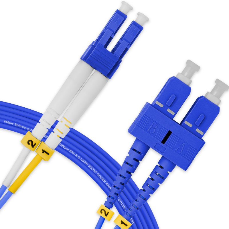 Cordão Óptico 7m, LC/UPC-SC/UPC, SM BLI G657-A1 9/125, OS2 Duplex 2.0mm LSZH ABNT Azul, Fibra Monomodo Miljet