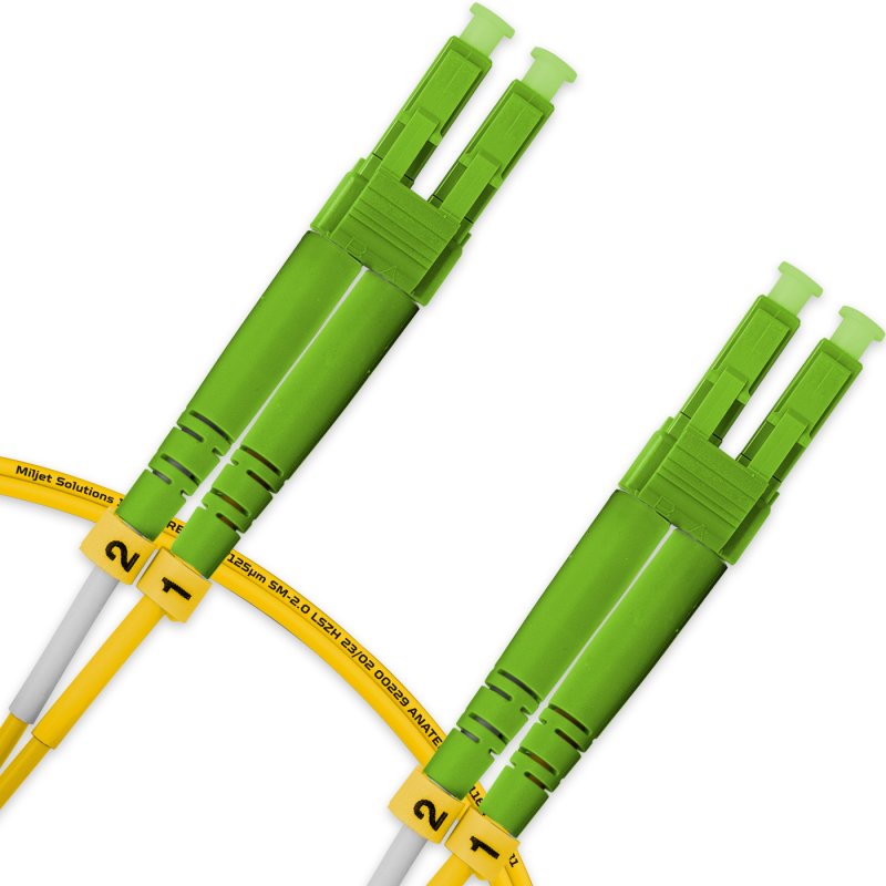 Cordão Óptico 1.5m, LC/APC-LC/APC, SM BLI G657-A1 9/125, OS2 Duplex 2.0mm LSZH Amarelo, Fibra Monomodo Miljet