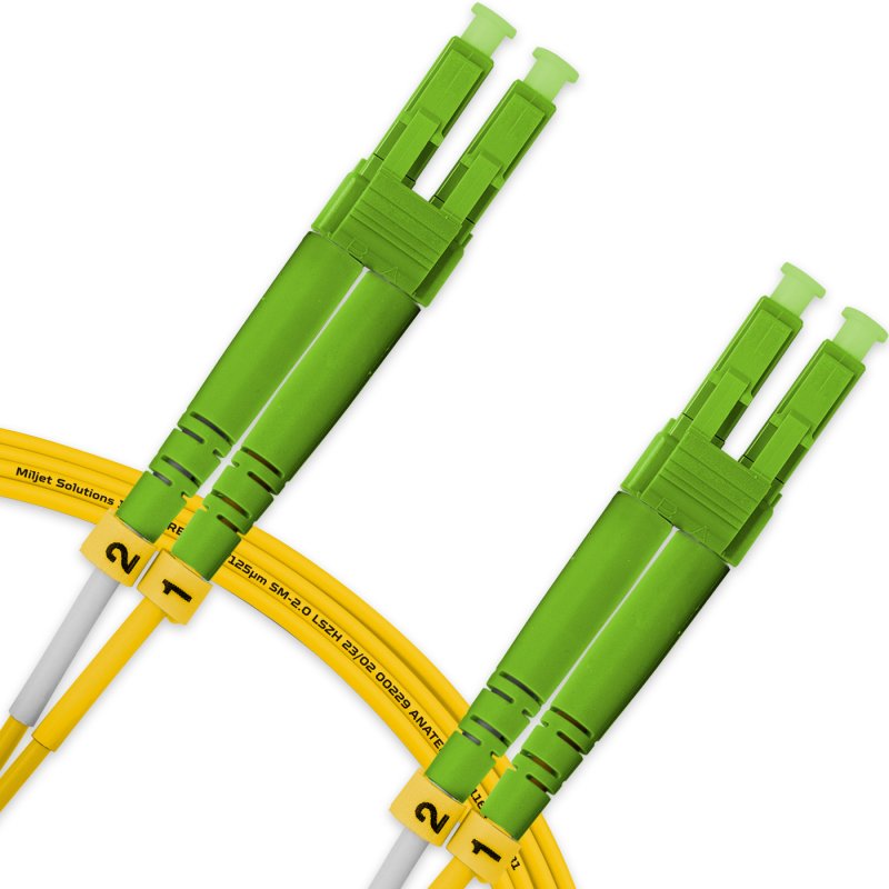 Cordão Óptico 3m, LC/APC-LC/APC, SM BLI G657-A1 9/125, OS2 Duplex 2.0mm LSZH Amarelo, Fibra Monomodo Miljet