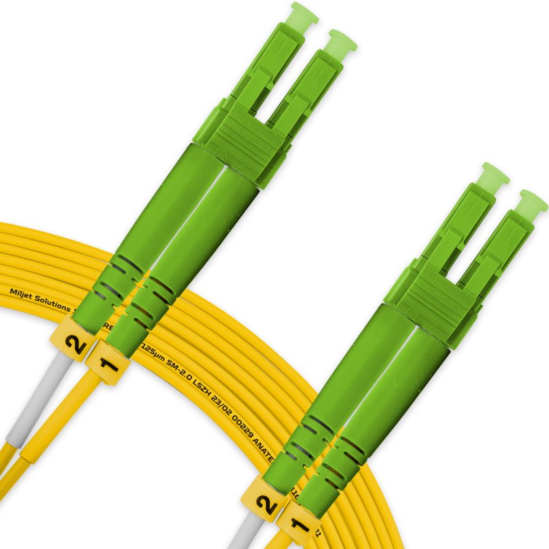 Cordão Óptico 15m, LC/APC-LC/APC SM BLI G657-A1 9/125, OS2 Duplex 2.0mm LSZH Amarelo, Fibra Monomodo Miljet