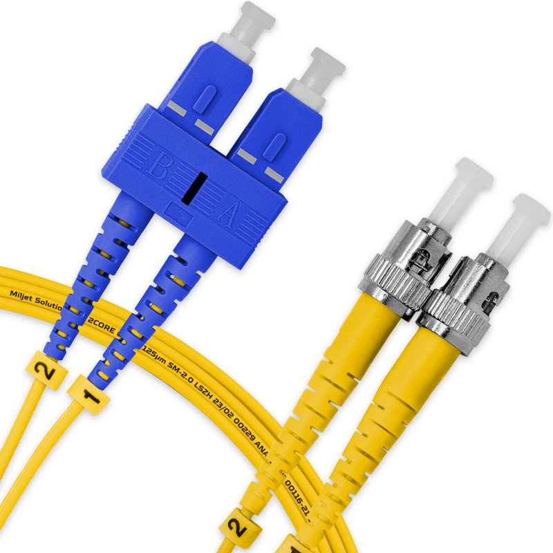 Cordão Óptico 3m, SC/UPC-ST/UPC, SM BLI G657-A1 9/125, OS2 Duplex 2.0mm LSZH Amarelo, Fibra Monomodo Miljet