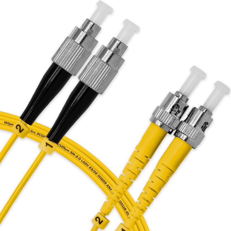 Cordão Óptico 3m, FC/UPC-ST/UPC, SM BLI G657-A1 9/125, OS2 Duplex 2.0mm LSZH Amarelo, Fibra Monomodo Miljet