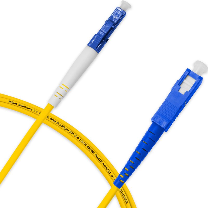 Cordão Óptico 2.5m, LC/UPC-SC/UPC, SM BLI G657-A1 9/125, OS2 Simplex 3.0mm LSZH Amarelo, Fibra Monomodo Miljet