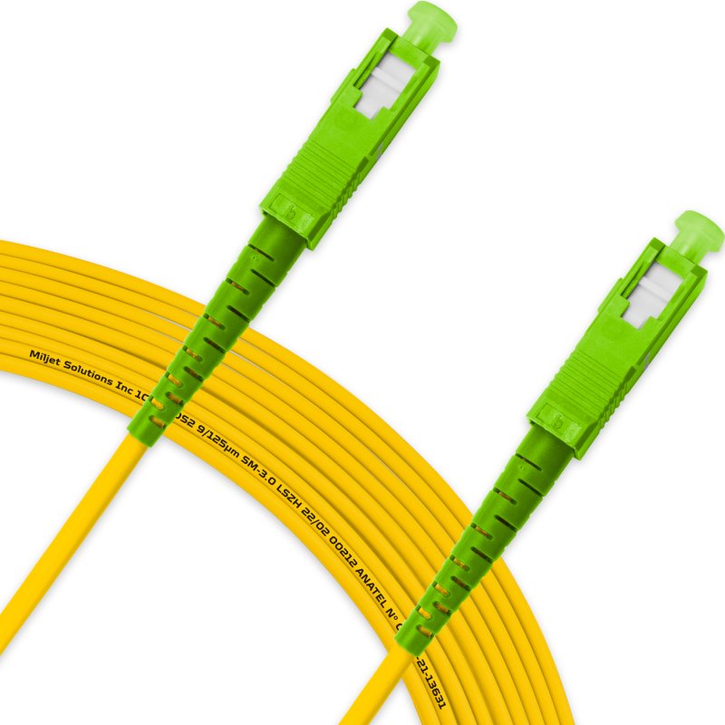 Cordão Óptico 20m, SC/APC-SC/APC SM BLI G657-A1 9/125, OS2 Simplex 3.0mm LSZH Amarelo Fibra Monomodo Miljet