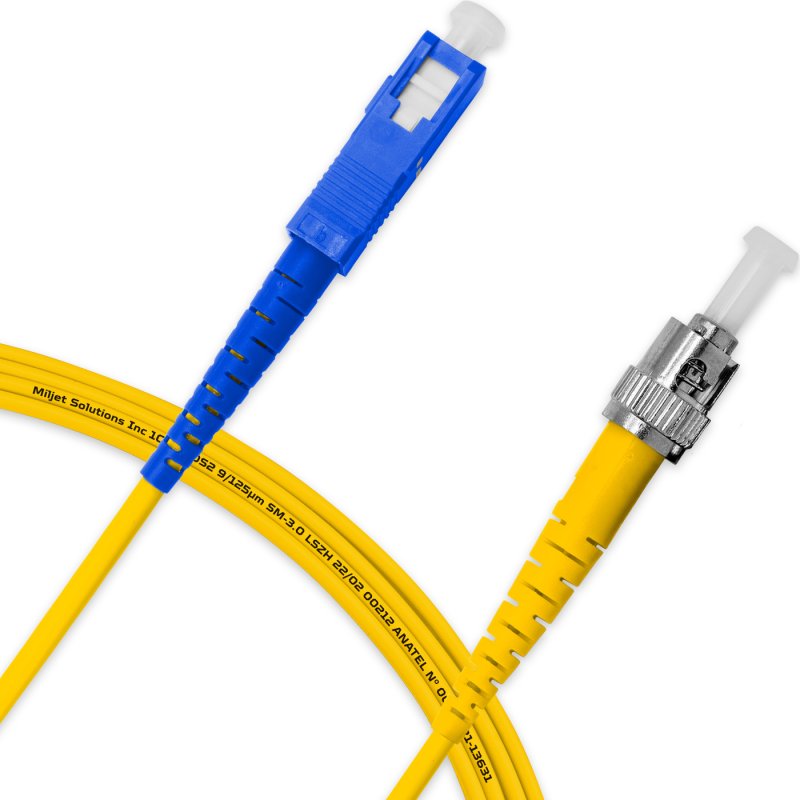 Cordão Óptico 3m, ST/UPC-SC/UPC, SM BLI G657-A1 9/125, OS2 Simplex 3.0mm LSZH Amarelo, Fibra Monomodo Miljet