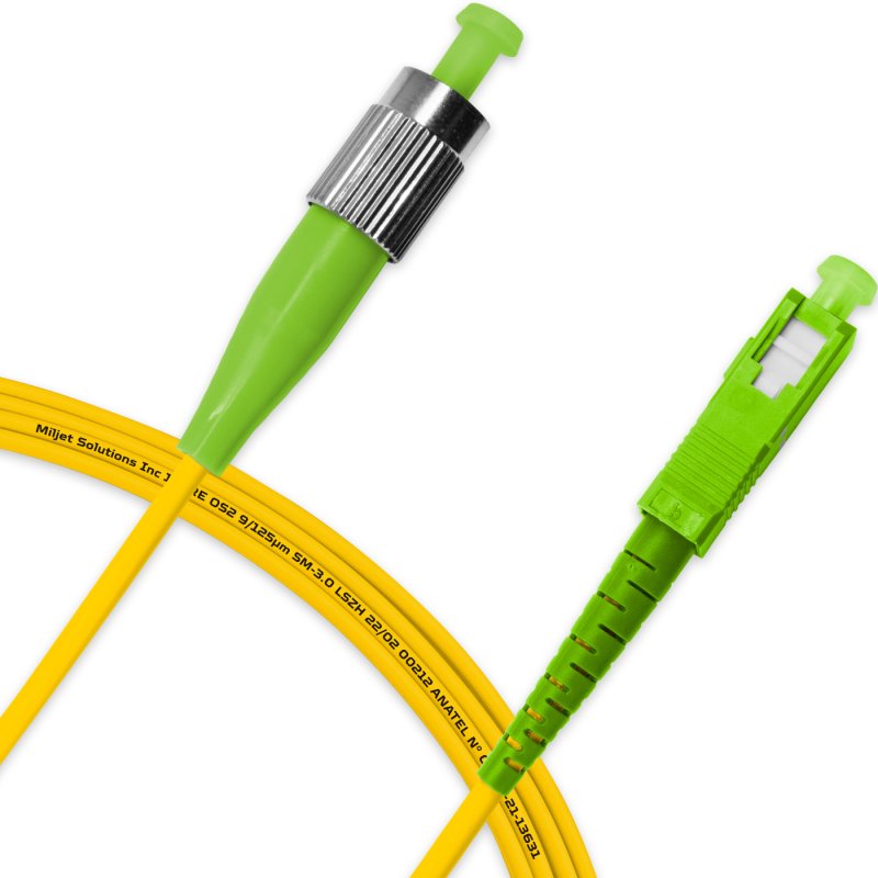 Cordão Óptico 3m, FC/APC-SC/APC,SM BLI G657-A1 9/125, OS2 Simplex 3.0mm LSZH Amarelo, Fibra Monomodo Miljet