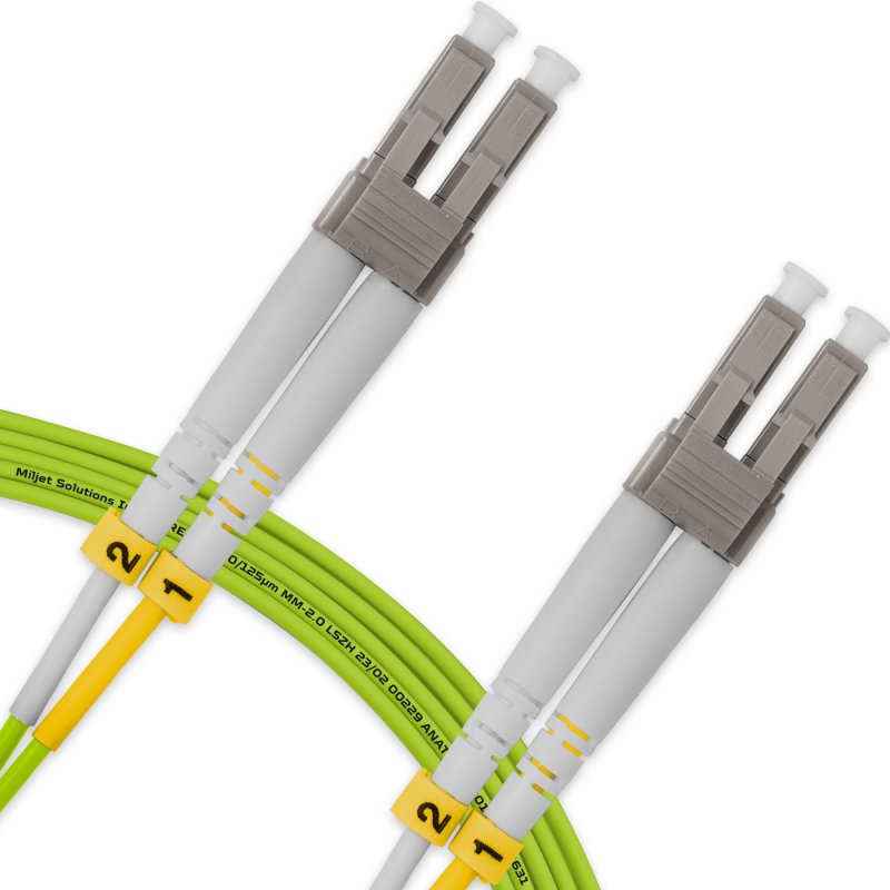 Cordão Óptico 5m, LC/UPC-LC/UPC, MM G651.1 50/125, OM5 Duplex 2.0mm LSZH Verde, Fibra Multimodo Miljet