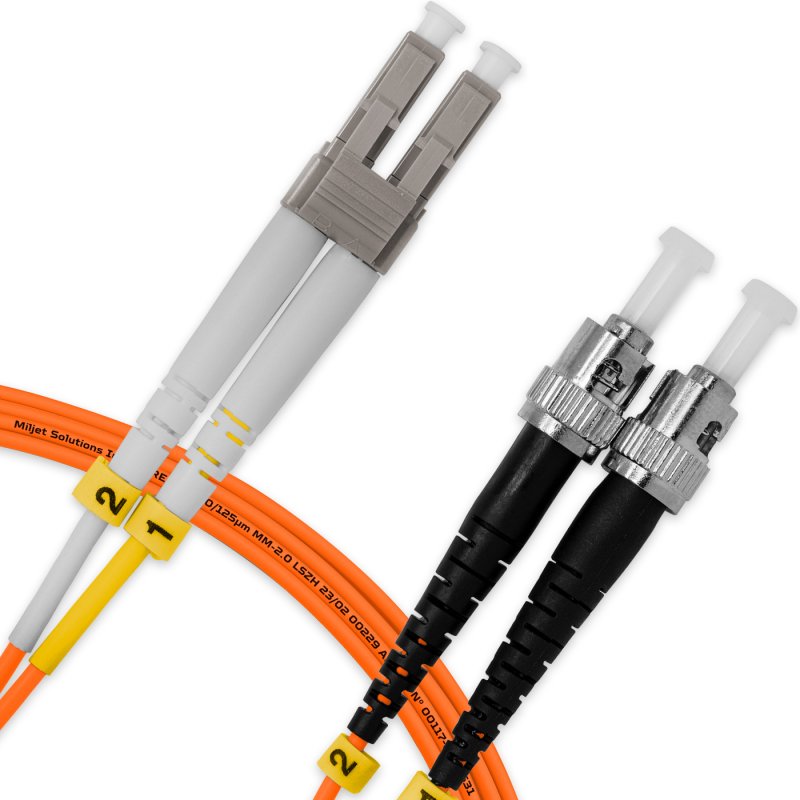 Cordão Óptico 3m, LC/UPC-ST/UPC, MM G651.1 50/125, OM2 Duplex 2.0mm LSZH Laranja, Fibra Multimodo Miljet