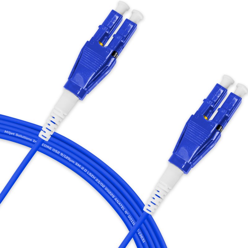 Cordão Óptico 5m, LC/UPC-LC/UPC Push-pull Uniboot Duplex SM OS2 BLI G.657-A1 9/125 BIF 2.0mm LSZH Azul Fibra Monomodo Miljet
