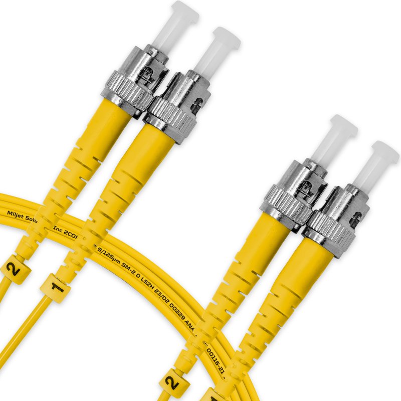 Cordão Óptico 3m, ST/UPC-ST/UPC SM BLI G.657A 9/125, OS2 Duplex 2.0mm LSZH Amarelo Fibra Monomodo Miljet