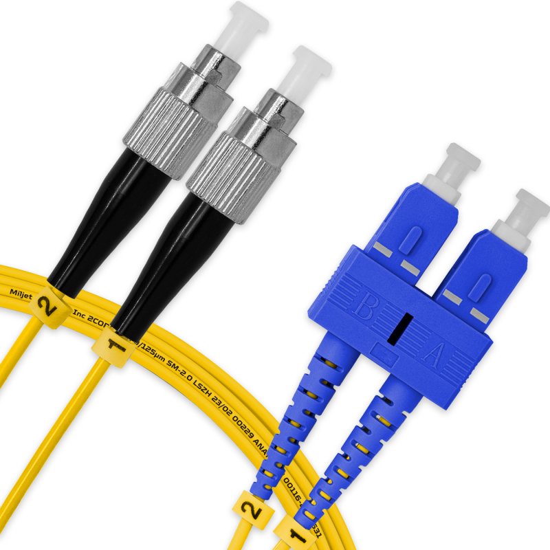 Cordão Óptico 3m, FC/UPC-SC/UPC, SM BLI G657-A1 9/125, OS2 Duplex 2.0mm LSZH Amarelo, Fibra Monomodo Miljet