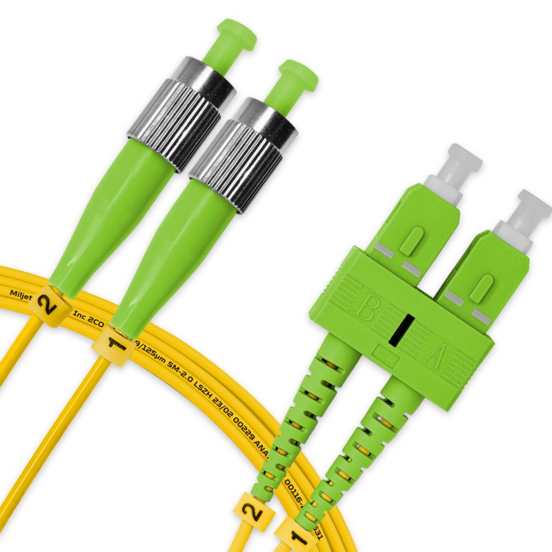 Cordão Óptico 3m, FC/APC-SC/APC, SM BLI G657-A1 9/125, OS2 Duplex 2.0mm LSZH Amarelo, Fibra Monomodo Miljet