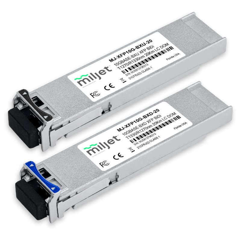 Kit Par 10GBASE-BX XFP BiDi 20km LC DOM, transceptores ópticos Miljet