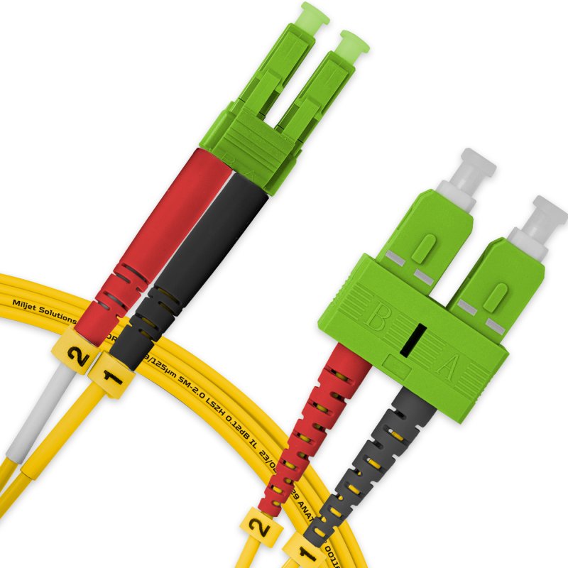 Cordão Óptico 3m, LC/APC-SC/APC, SM BLI G657-A1 9/125 0.12dB IL OS2 Duplex 2.0mm LSZH Amarelo, Fiber Monomodo Miljet