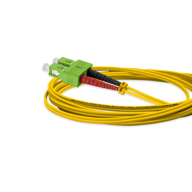 Cordão Óptico 3m, LC/APC-SC/APC, SM BLI G657-A1 9/125 0.12dB IL OS2 Duplex 2.0mm LSZH Amarelo, Fiber Monomodo Miljet