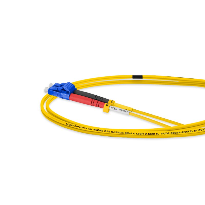 Cordão Óptico 1m, LC/APC-LC/UPC, SM BLI G657-A1 9/125 0.12dB IL, OS2 Duplex 2.0mm LSZH Amarelo, Fibra Monomodo Miljet