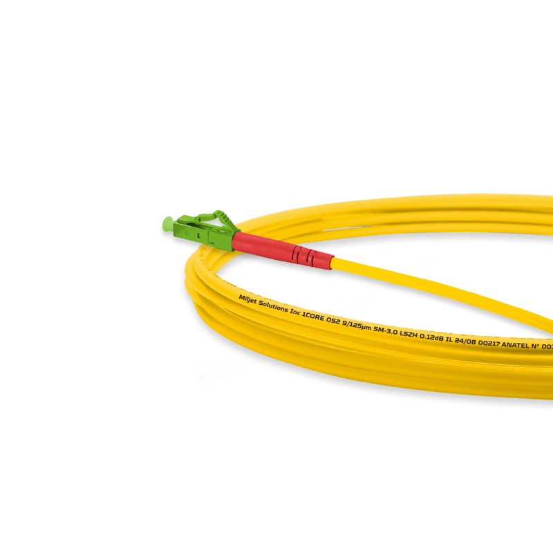 Cordão Óptico 2.5m, LC/UPC-LC/APC, SM BLI G657-A1 9/125 0.12dB IL OS2 Simplex 3.0mm LSZH Amarelo, Fibra Monomodo Miljet