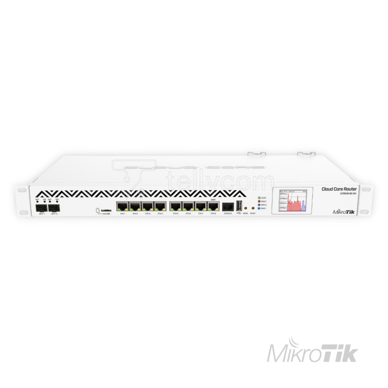 Mikrotik CCR1036-8G-2S+, Cloud Core Router, CPU 36 Cores, 4GB RAM, 8x Gigabit Ethernet, 2x SFP/SFP+ 10G, LCD, RouterOS L6, 2x Fontes AC 100-240V