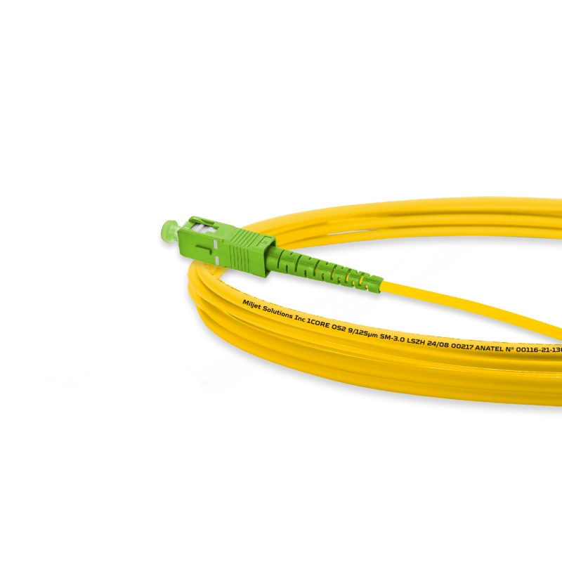 Pigtail Óptico 2m, SC/APC SM BLI G657-A1 9/125 OS2, Simplex 3.0mm LSZH Amarelo, Fibra Monomodo Miljet
