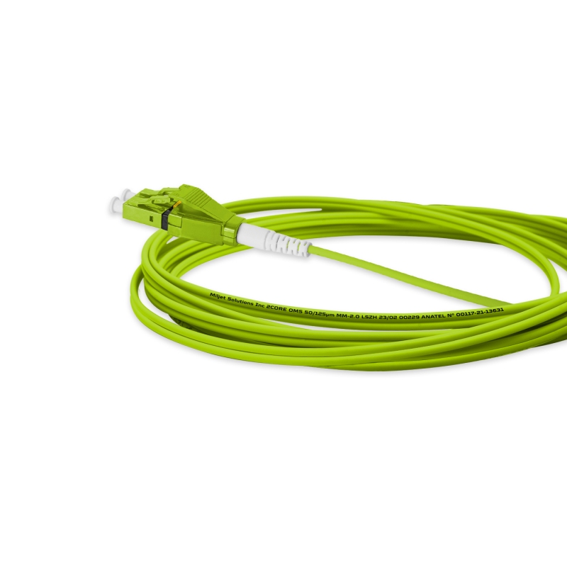 Cordão Óptico 3m, LC/UPC-LC/UPC Uniboot Duplex MM OM5 G651.1 50/125 BIF 2.0mm LSZH Verde Fibra Multimodo Miljet