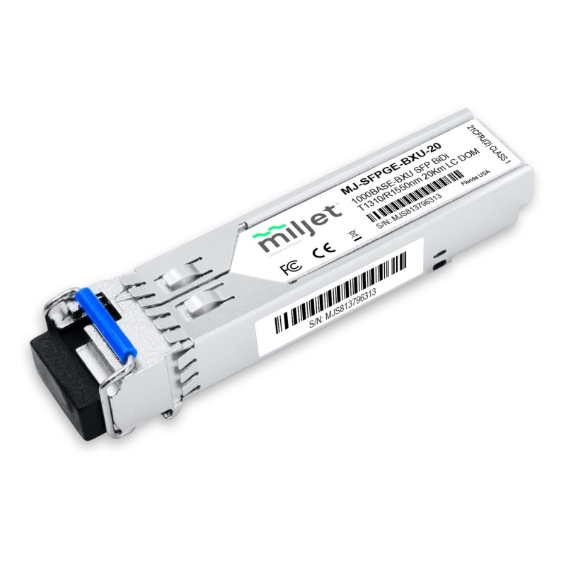 1000BASE-BXU SFP BiDi Tx1310/Rx1550nm 20km LC DOM, transceptor óptico Miljet
