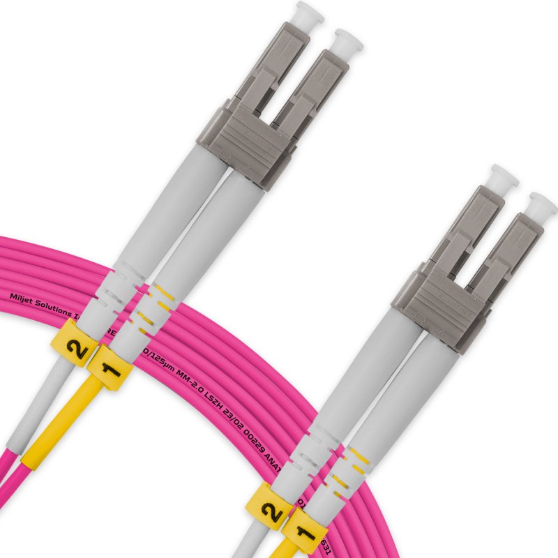 Cordão Óptico 10m, LC/UPC-LC/UPC, MM G651.1 50/125, OM4 Duplex 2.0mm LSZH Magenta, Fibra Multimodo Miljet