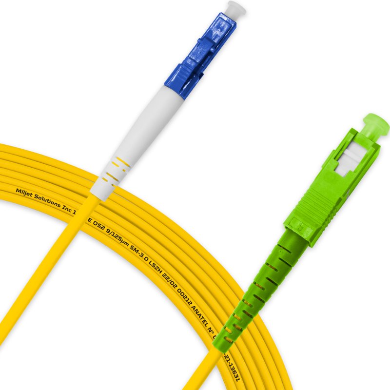 Cordão Óptico 10m, LC/UPC-SC/APC, SM BLI G657-A1 9/125, OS2 Simplex 3.0mm LSZH Amarelo, Fibra Monomodo Miljet
