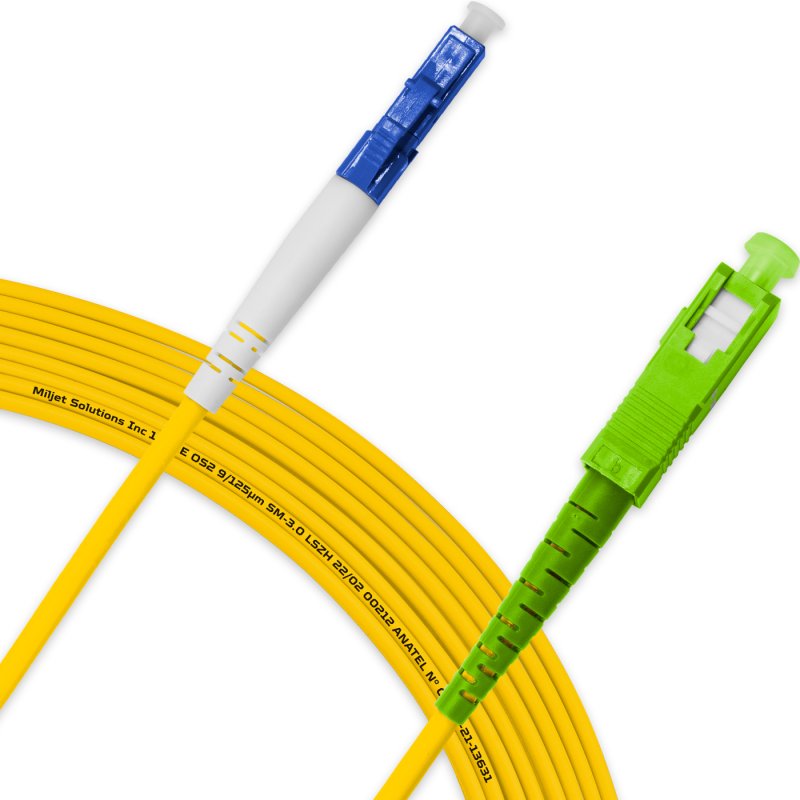Cordão Óptico 15m, LC/UPC-SC/APC, SM BLI G657-A1 9/125, OS2 Simplex 3.0mm LSZH Amarelo, Fibra Monomodo Miljet