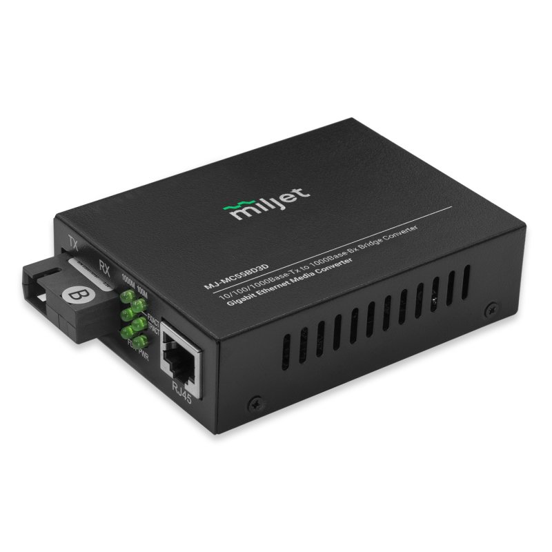 MJ-MC55BD3D Conversor de Mídia SMF, 1550nm/1310nm BiDi 3km, SC Fixo 1000Base-BX SFP para 10/100/1000Base-T RJ45, AC 100V~240V