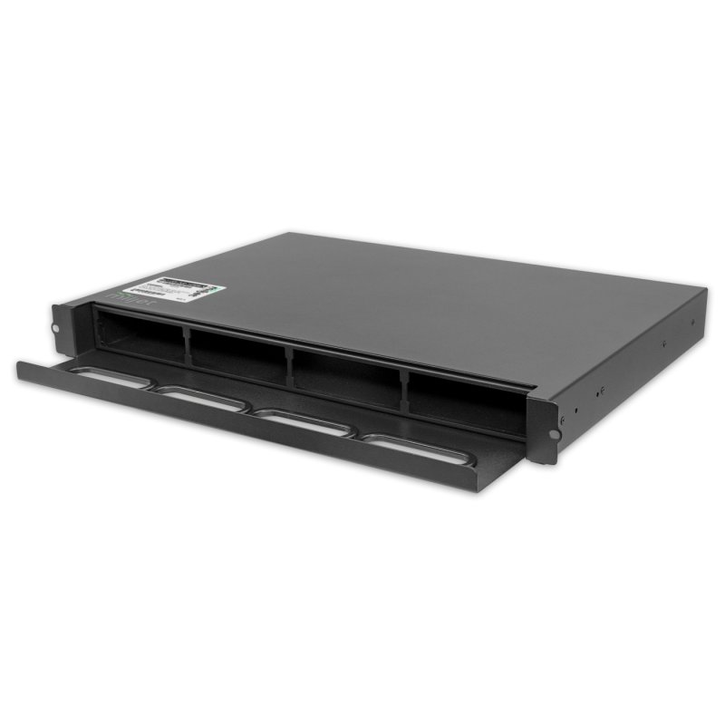 Distribuidor Óptico Chassi 1U 19", Suporta até 96 Fibras, 4 Slots para Cassete de Distribuição Óptica MPO Miljet